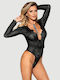 Κορμάκι Ανοιχτό Μπούστο Eyelashes Lace Open Chest Long Sleeve Teddy Μαύρο