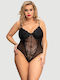 Plus Size Σέξι Κορμάκι Ανοιχτό Καβάλο & Δαντέλα Crotchless High Quality Lace Splicing Sexy Teddy Underwire Μαύρο
