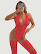 Plus Size Sexy Κορμάκι Κάλτσες Halter V Neckline Lace Teddy Stockings Κόκκινο