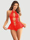 Sexy Bodysuit Dress Sexy Halter Backless Floral Patterns Teddy Lingerie Red