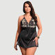 Plus Size Babydoll Crossing Straps And Details On The Back Sexy Floral Decoration Crossing Straps Back Babydoll Black