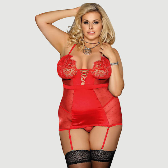 Plus Size Babydoll Garters & G-string Transparent Mesh Garter Lingerie G String Red Sexy Slim See Through Mesh Babydoll Red