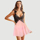 Babydoll V Neck Lace Stitching Strap Flower Babydoll Ροζ