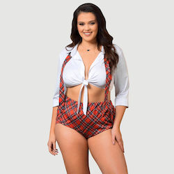 Costum Sexy Mărimi Mari de Elevă de Colegiu Top Uniformă Sexy Stil Student Cosplay Top – Carouri Costum Sexy Mărimi Mari de Elevă de Colegiu Top Uniformă Sexy Stil Student Cosplay Top – Carouri