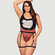 Plus Size Student Costume Double Shoulder Straps Red Plaid Bodysuit School Girl Costume