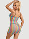 Ολόσωμο Δίχτυ Ανοιχτούς Ώμους Rainbow Colorful Off Shoulder Sleeveless Fishnet Bodystocking Πολύχρωμο