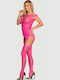 Striped Leopard Patterned Fishnet Bodystocking And Garter Pink