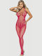 Ανοιχτό Ολόσωμο Καλσόν Halter Sexy Neck Open Back Netted Bodystocking Ροζ