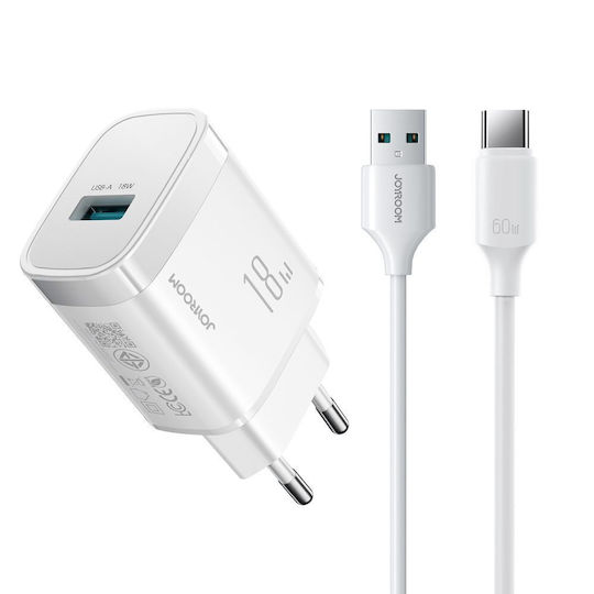 Joyroom Charger with USB-A Port and USB-C Cable 18W White (JR-TF4)
