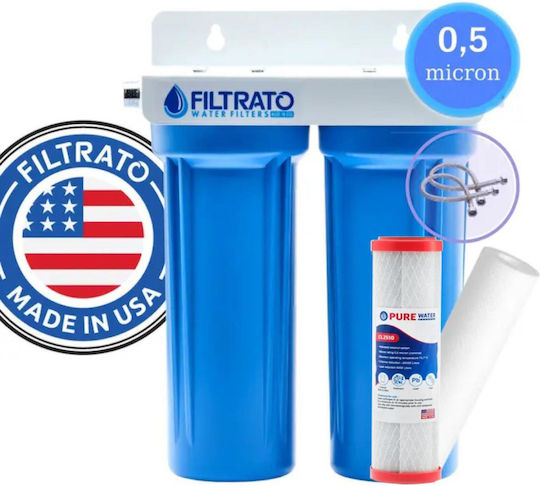 Filtrato Whf12d-usa Wasserfiltrationssystem Doppelter Unter der Spüle Rohrquerschnitt ½" mit Wasserhahn & Ersatzfilter 57-0025/8