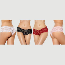 Plus Size Σετ 4 Τεμαχίων Σέξι Δαντελένιο Εσώρουχο Ανθιστό Σχέδιο Sexy Floral Lace Panty 4 In 1 Box – Πολύχρωμο
