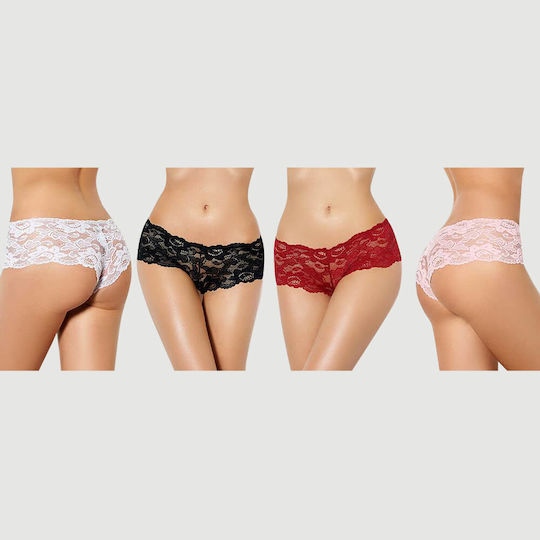 Plus Size Set of 4 Sexy Floral Lace Panties 4 In 1 Box Multicolour