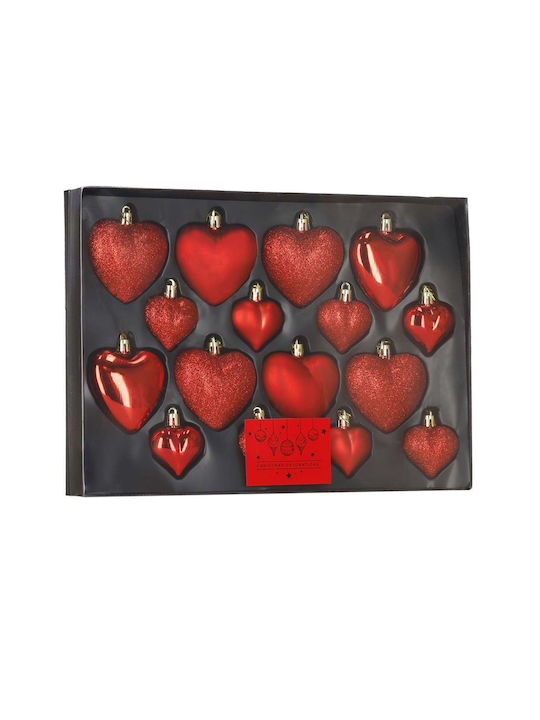 Set 16 Herzförmige Dekorative Kunststoffkugeln 4-7 Cm Rote