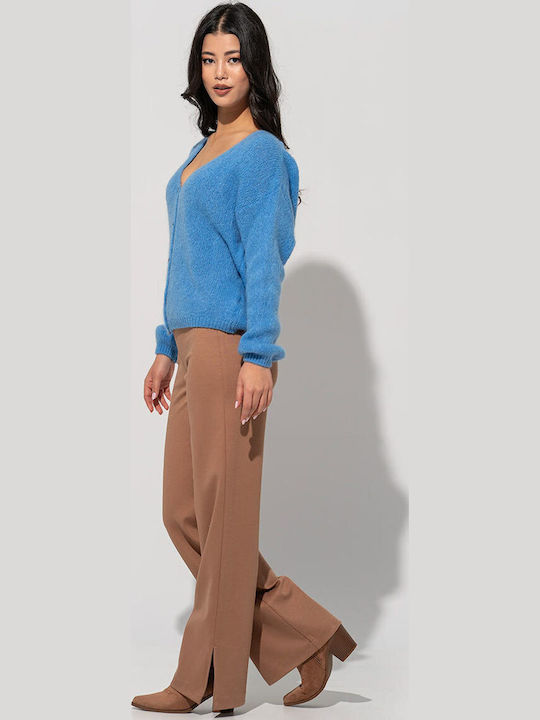 Pantaloni Dama Din Țesătură Cu Fit Relaxed Maro