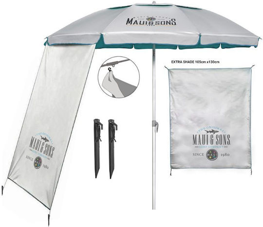 Maui & Sons Umbrelă Plajă Pliabilă din Aluminiu Diametru 2.2m cu Umbrelă Protecție UV și Rezistență la Vânt Petrol
