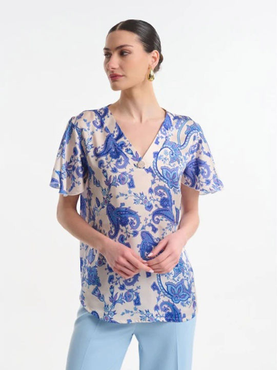 Women's Blouse Short Sleeve Blue