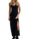 Cami Summer Maxi Slip Dress with Tearing Navy Blue
