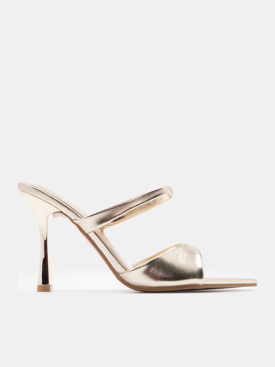 Luigi Mules With High Heel In Gold Colour