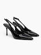 Spitze Zehen Pumps aus Lackleder mit Absatzstilettos & Riemen Schwarz