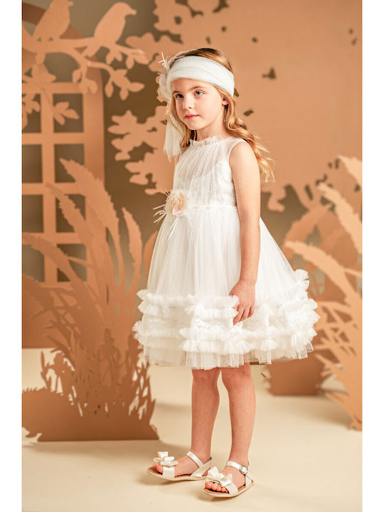Baby Bloom Λευκό Φόρεμα Βάπτισης από Τούλι