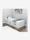SteweHome White Single Bed with Storage Space Without Mattress 193.6×91×50cm