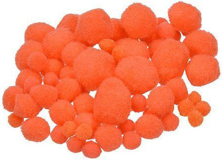 Pom Poms Orange Various Sizes 75pcs