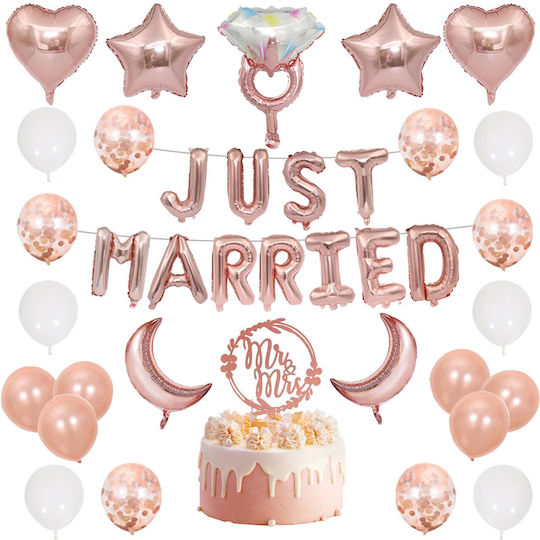 Set De Decorare Nuntă Ghirlandă Baloane Just Married Rose Gold