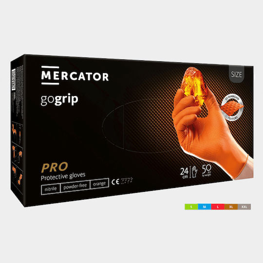 Mercator Medical Gogrip Γάντια Νιτριλίου Χωρίς Πούδρα σε Πορτοκαλί Χρώμα 50τμχ