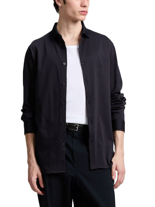 Long Sleeve Cotton Shirt in Narrow Fit Blue