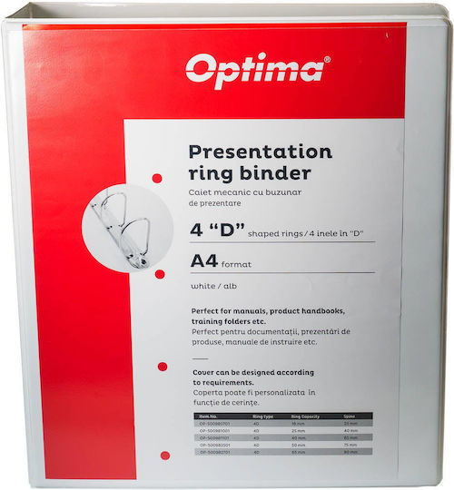 Optima Clasic & Premium Mechanical Notebook Pocket Pp Laminated 4 D Rings 50 Mm 75 Mm Spine Optima White