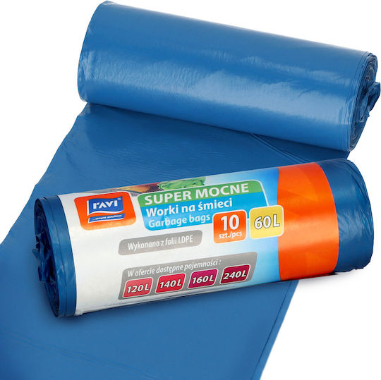 RAVI Σακούλες Απορριμάτων Χωρητικότητας 60lt 80x60cm 10τμχ Μπλε