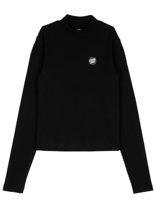 Women's Crop Top Cotton Long Sleeve Polka Dot Black