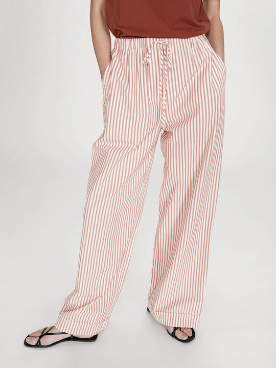 Damen Baumwoll-Set Pantaloona mit Gummiband in Gerade Bein Stil Gestreift Sandfarben