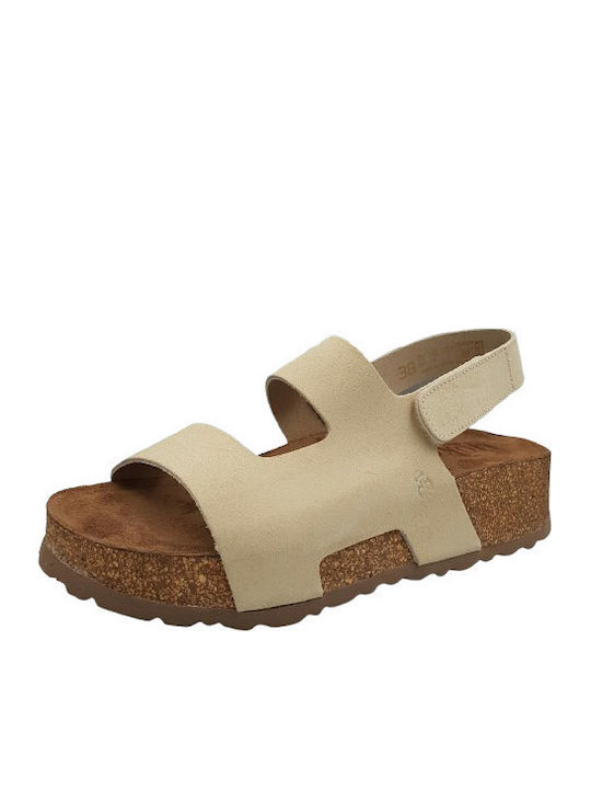 Yokono Leather Women's Anatomic Flat Sandals Beige