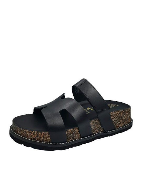 Yokono Leder Flache Damen Sandalen Schwarz