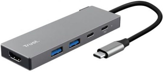 Trust Hub 4 Porturi cu Conectare USB-C / USB-A Gri