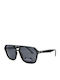 Invu Men's Sunglasses with Black Horn-Rimmed Frame and Black Polarized Mirror Lenses