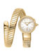 Just Cavalli Signature Snake Womens Battery Watch with Yellow Metal Bracelet
