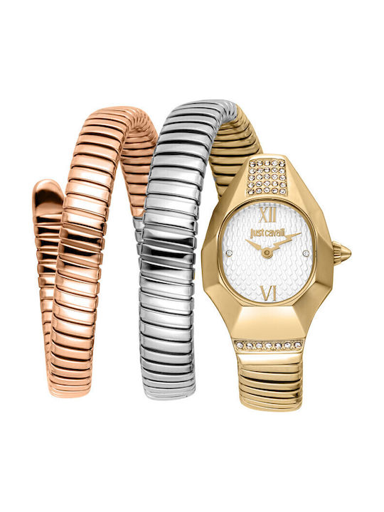 Just Cavalli Signature Snake Γυναικείο Ρολόι 24mm Μπαταρίας με Κίτρινο Ατσάλινο Μπρασελέ