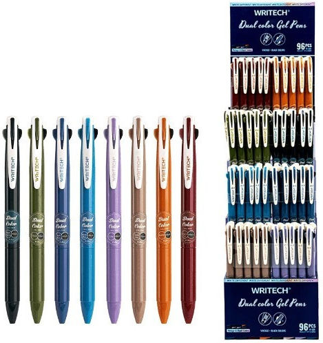 Writech Display Gel Pens Button Dual Color 0.7mm Dual Color 96 Pieces