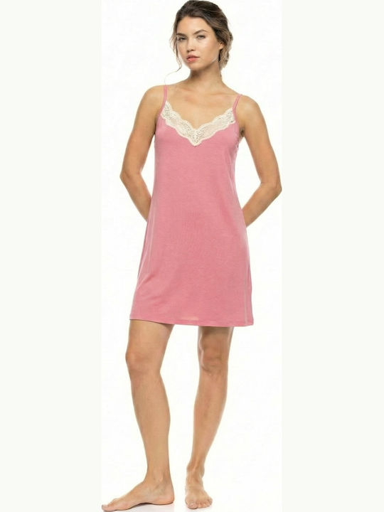 Pink Label Καλοκαιρινό Γυναικείο Νυχτικό Peach ...