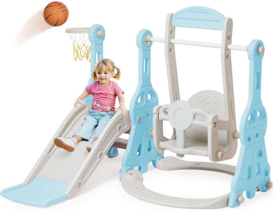 Plastik Rutsche Schaukel Netz Basketballkorb Musikalische Kiste 138x118x110cm Blau