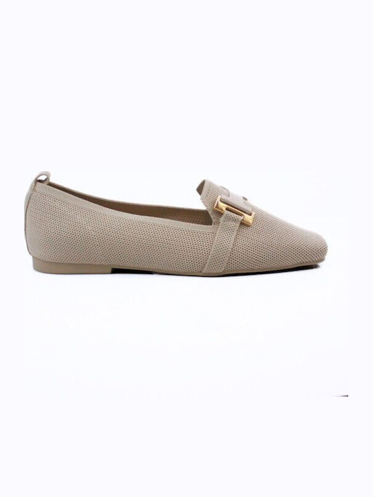 Boxer Leather Women's Loafers in Beige Colour