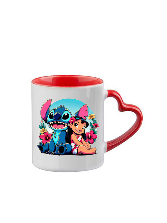 Κούπα Lilo & Stitch Κόκκινη Λαβή Καρδιά Εσωτερικό