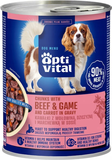 Reno Optivital Can Juicy Pieces Adult Dogs Beef Venison In Sauce 415g