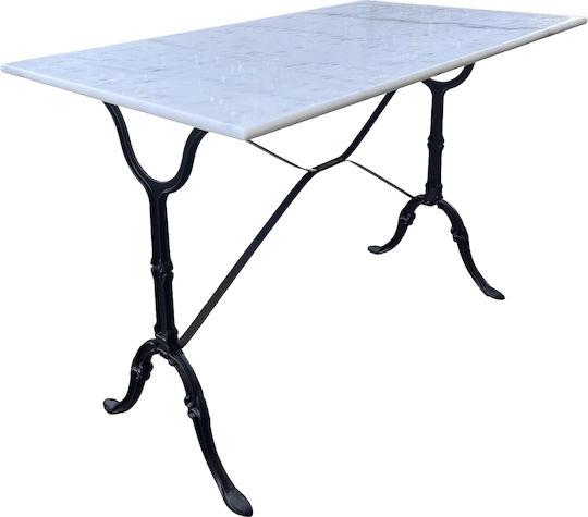 Garten- und Terrassentisch aus Marmor mit Gusseisenrahmen Connexus Weiß/Schwarz 100x60x71cm