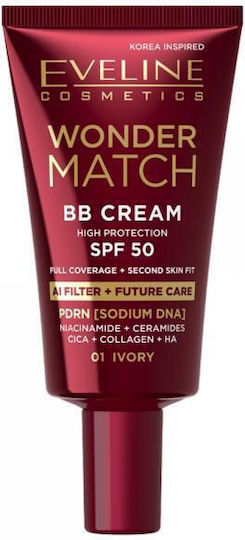 Eveline Wonder Match BB 01 Ivory Хидратиращ Дневен Крем за Лице с SPF50 30ml
