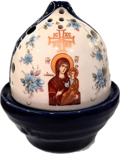 Vigil Oil Lamp Clay Dome Two-Tone White-Blue Height 15 Diameter 13