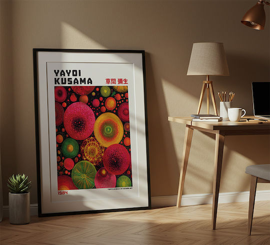Poster Yayoi Kusama Mushrooms Dandelions Art400 50cm X 70cm Μαύρη Ξύλινη Κορνίζα