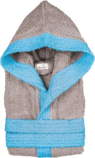 Flamingo Kids Bathrobe Two-Tone Cotton Gray/Light Blue Hooded